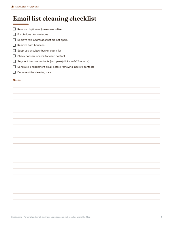 Preview of Printable Email List Cleaning Checklist
